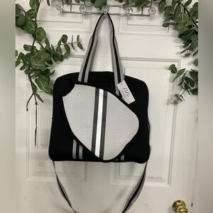 COCO  STATE.   Black and White Tote Bag with Stripes